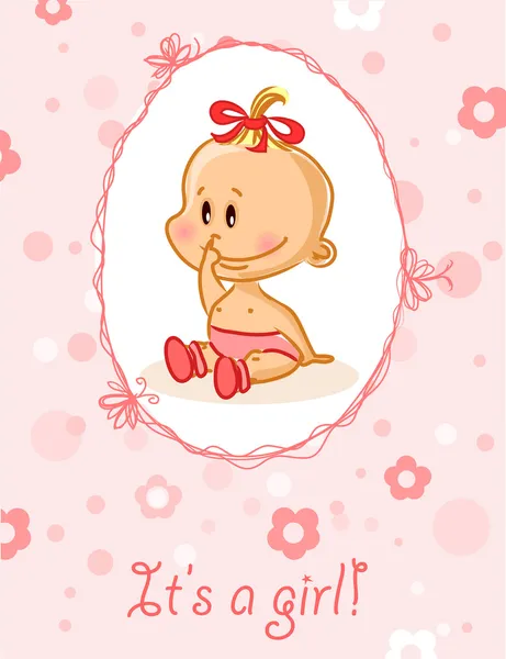 Announcement card with baby girl, vector background — Stock Vector