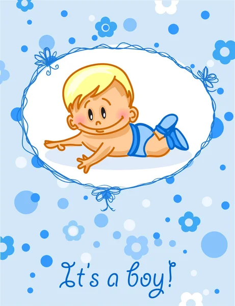 Announcement card with baby boy, vector background — Stock Vector