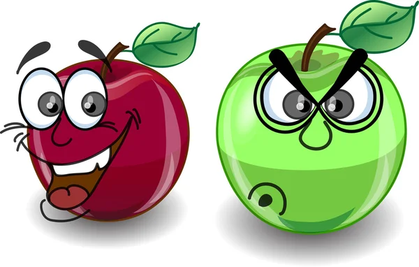 Κόκκινο και πράσινο μήλο με μια ποικιλία από συναισθήματα — Διανυσματικό Αρχείο
