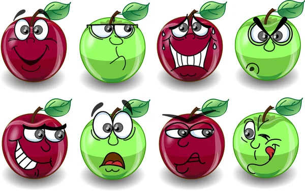 Красное и зеленое яблоко с различными эмоциями — стоковый вектор