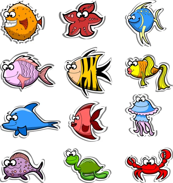 かわいい漫画の魚のセット — ストックベクタ