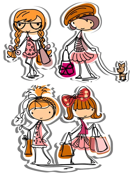 Dibujos animados chicas de moda — Vector de stock