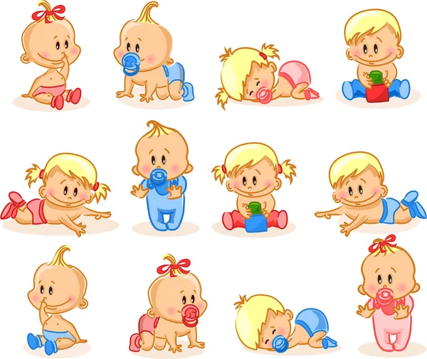 Vektor illustration av baby pojkar och flickor — Stock vektor