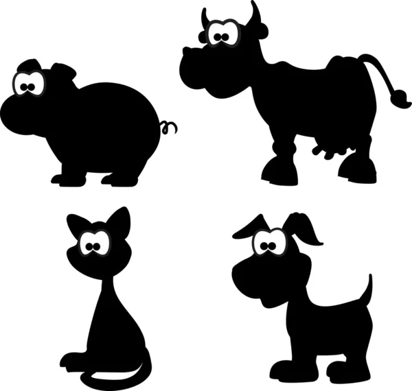 Zeichentrick-Silhouetten von Tieren — Stockvektor