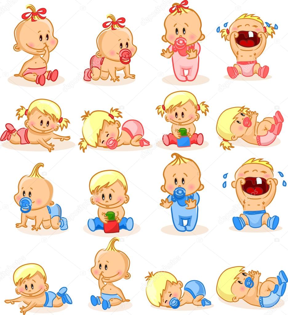 Vector illustration of baby boys and baby girls