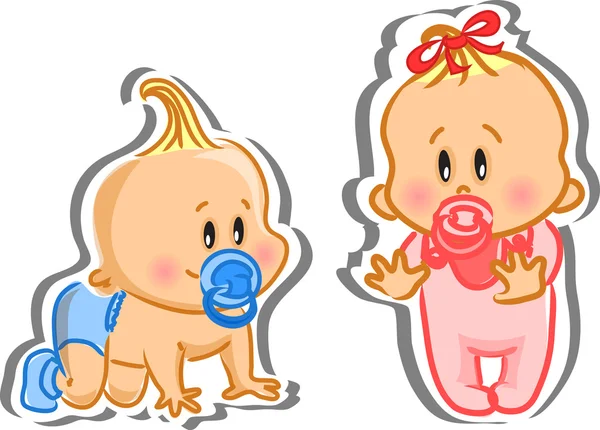 Paskalya etiketierkek bebek ve bebek kız vektör çizimi — Stok Vektör