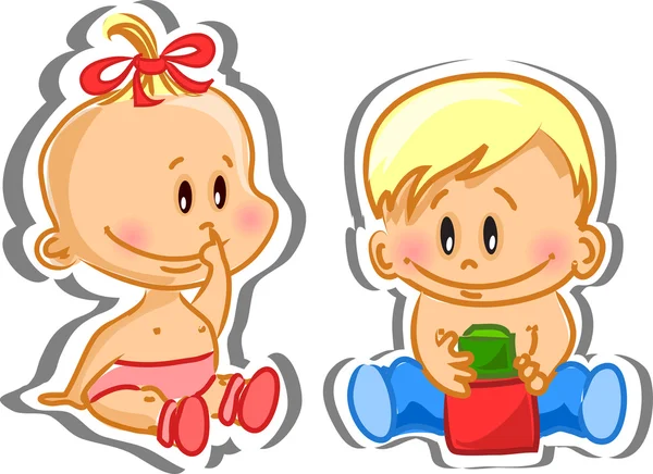 Vectorillustratie van babyjongen en meisje van de baby — Stockvector