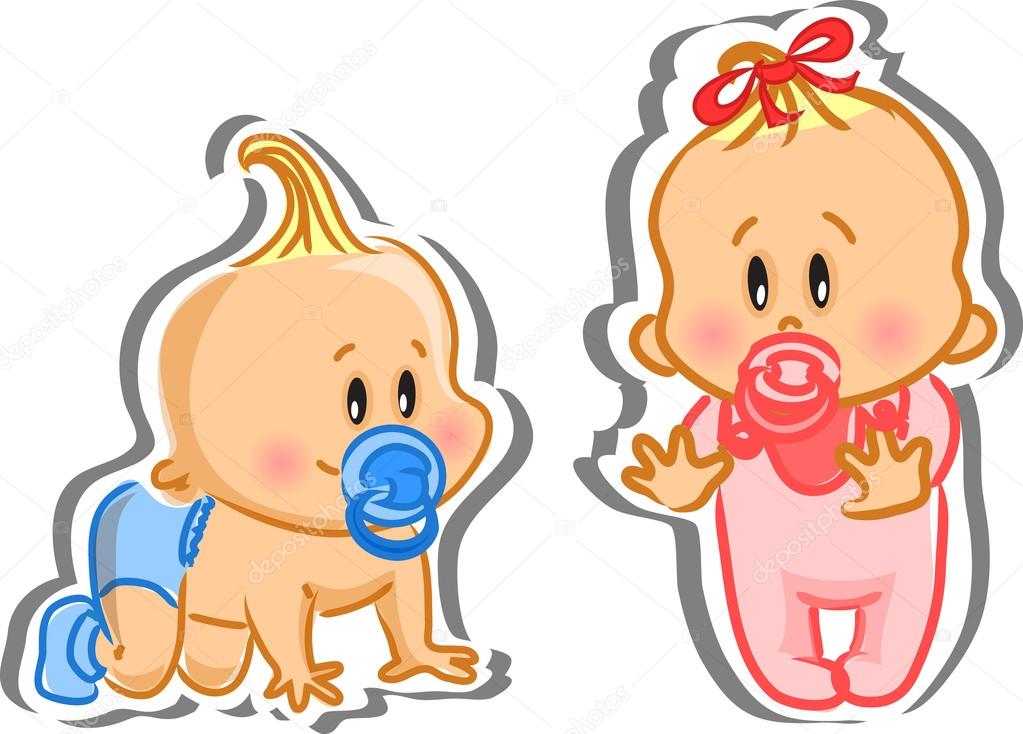 Vector illustration of baby boy and baby girl