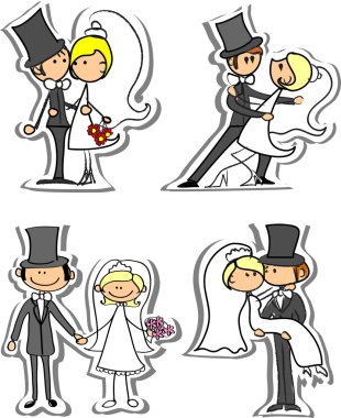 set karikatür gelin ve damat