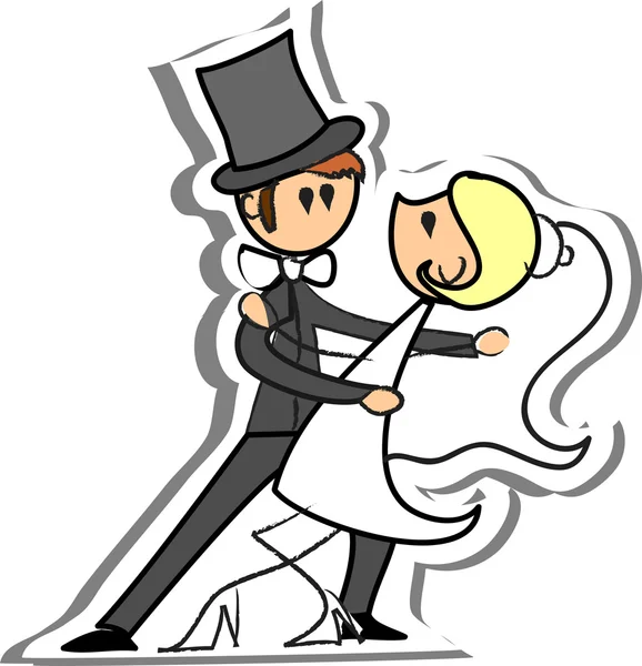 Novia y novio bailando — Vector de stock