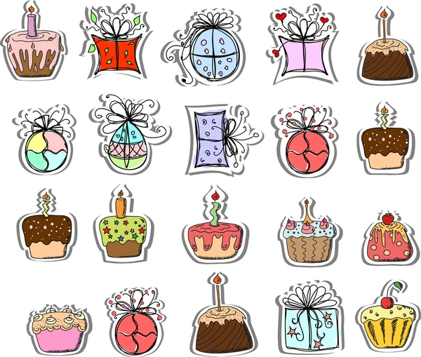 誕生日プレゼントやカップケーキ — ストックベクタ
