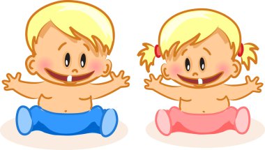 Paskalya etiketierkek bebek ve bebek kız vektör çizimi