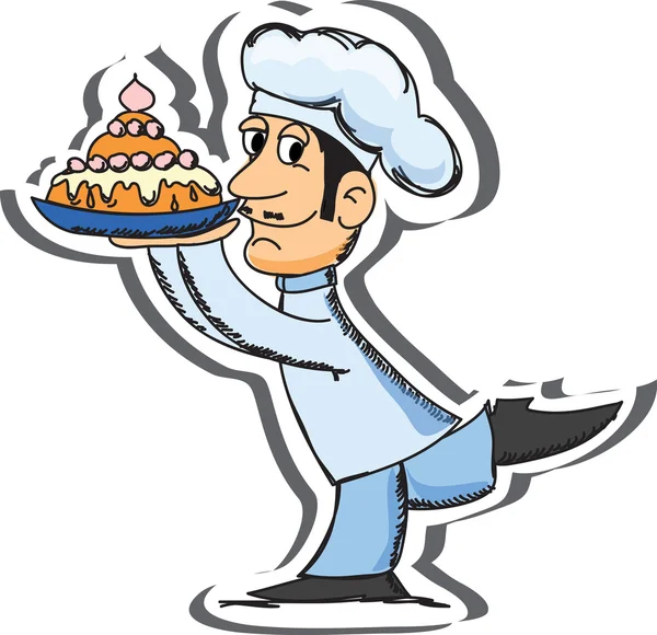 Cartoon chef with cake — Stock Vector