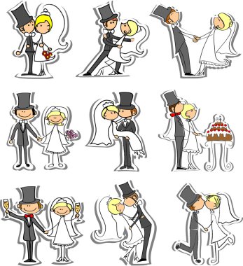 Düğün resimleri, gelin ve damat aşk, vektör
