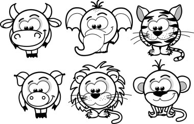 vektör siyah beyaz hayvanlar karikatür