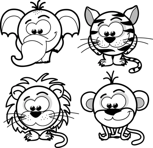Cartoon cute animals, vector — Stock Vector