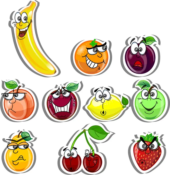 Cartoon fruits and vegetables with emotions — Stock Vector