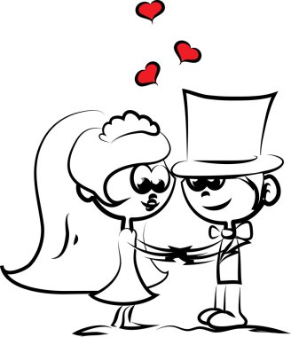 Düğün karikatür gelin ve damat
