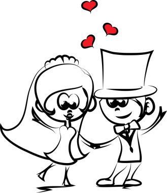 Düğün karikatür gelin ve damat