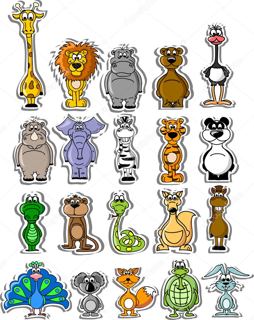 Set of cartoon vector animals