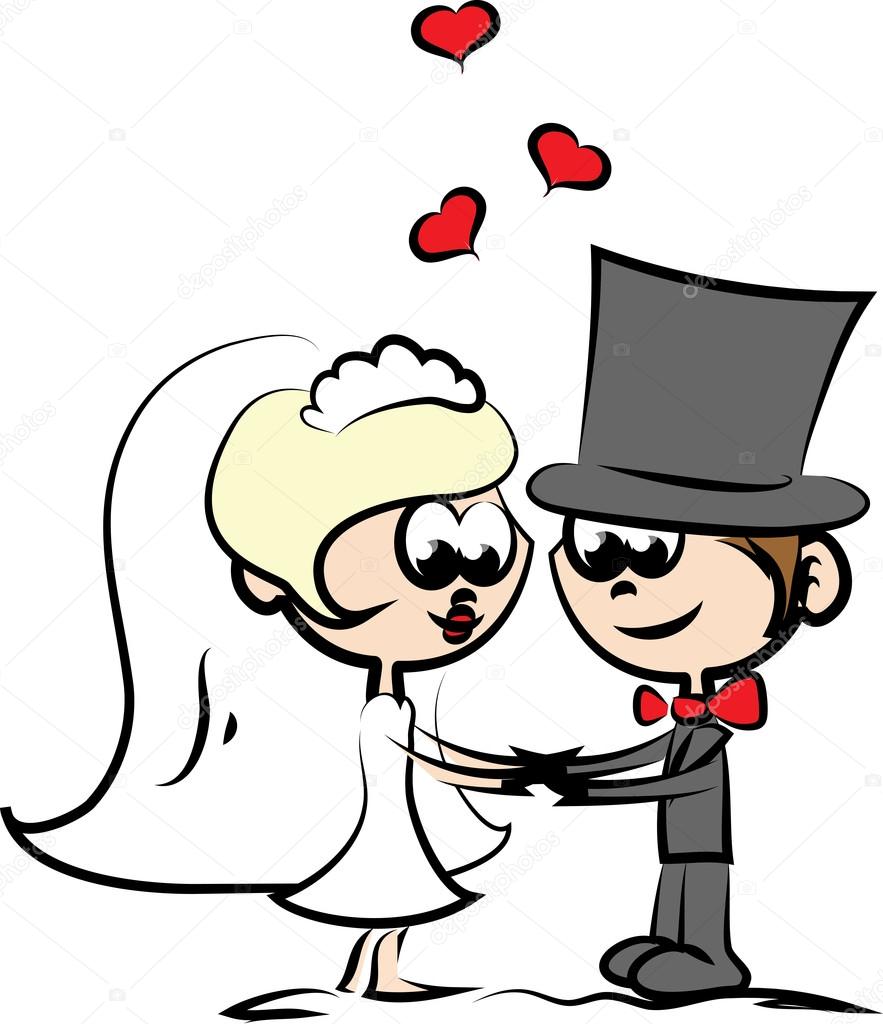 Wedding cartoon bride and groom