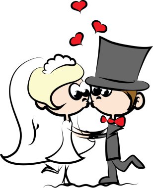Düğün karikatür gelin ve damat