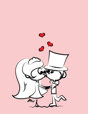 Düğün karikatür gelin ve damat