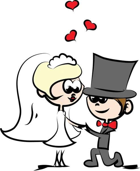 Hochzeit Cartoon Braut und Bräutigam — Stockvektor