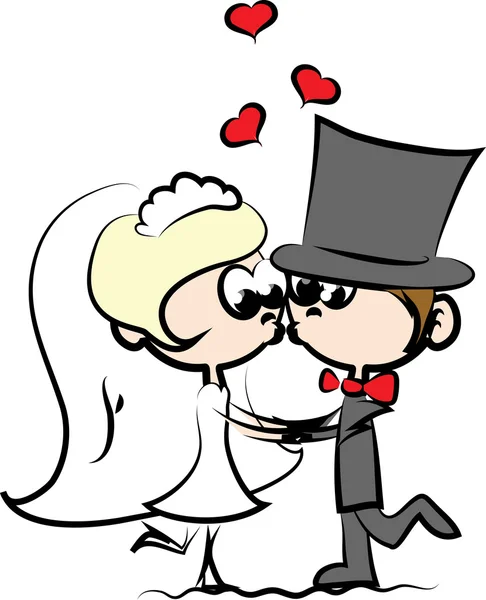 Hochzeit Cartoon Braut und Bräutigam — Stockvektor