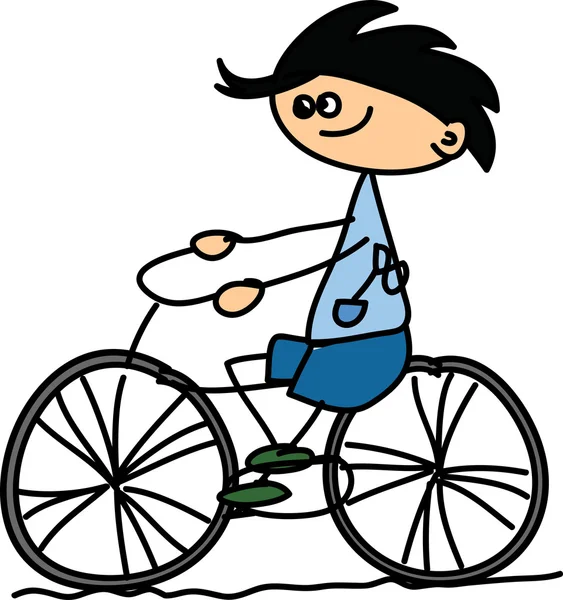Dessin animé garçon sur vélo — Image vectorielle