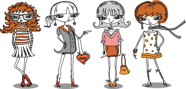 Desenhos animados meninas da moda — Vetor de Stock