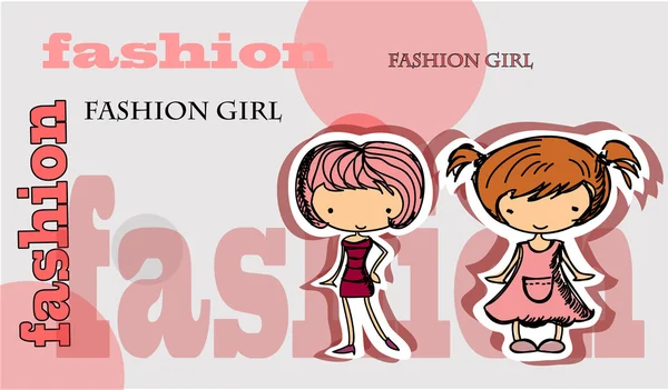 Dibujos animados chicas de moda, fondo — Vector de stock