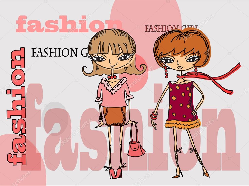 Cartoon fashionable girls, background