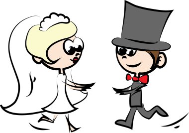 Düğün resimleri, gelin ve damat aşk, vektör kümesi