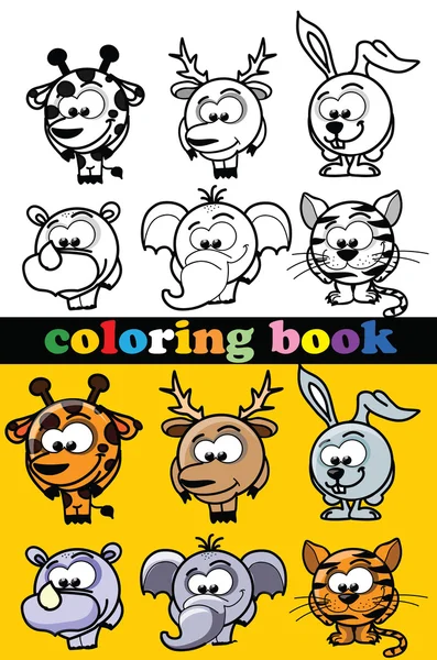 Libro para colorear de animales, vector — Vector de stock