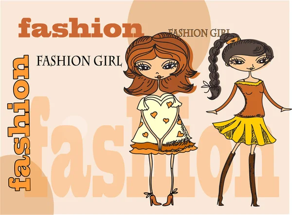 Dibujos animados chicas de moda, fondo — Vector de stock