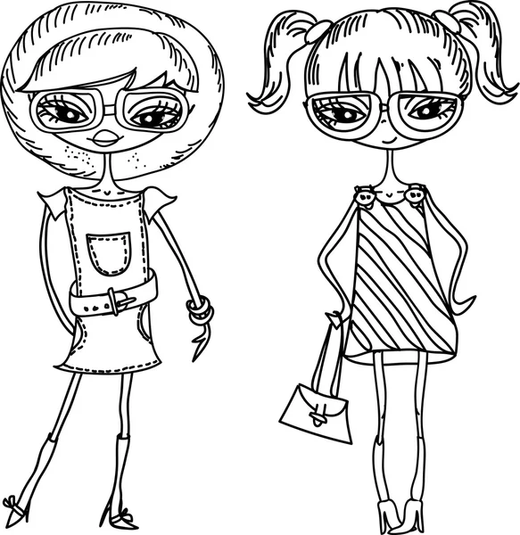 Dibujos animados chicas de moda, vector — Vector de stock