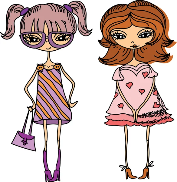 Dibujos animados chicas de moda, vector — Vector de stock