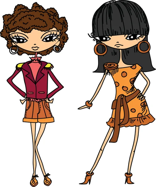 Dibujos animados chicas de moda, vector — Vector de stock