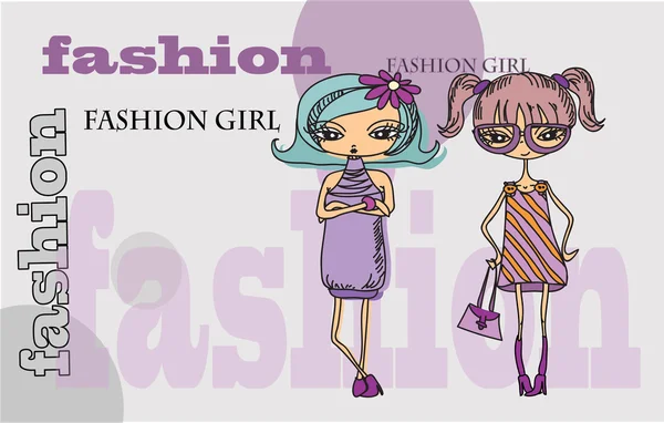 Desenhos animados meninas da moda, fundo — Vetor de Stock