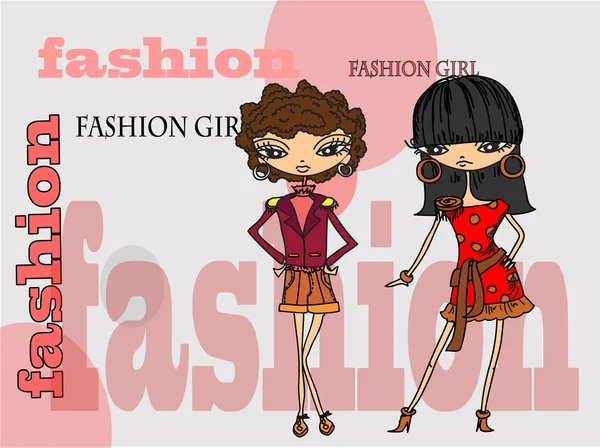 Cartoon fashionable girls, background — Stock Vector