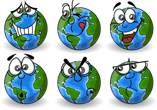 Cartoon Globe dengan emosi - Stok Vektor