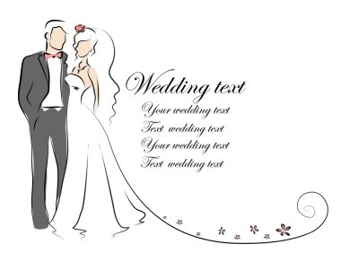 Gelin ve damat, arka plan, düğün davetiyesi, vektör silüeti