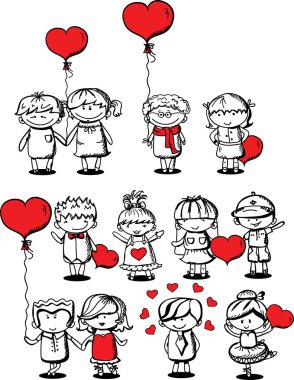 Sevgililer doodle çocuk ve kız, vektör