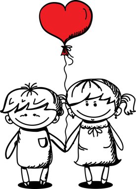 Sevgililer doodle çocuk ve kız, vektör
