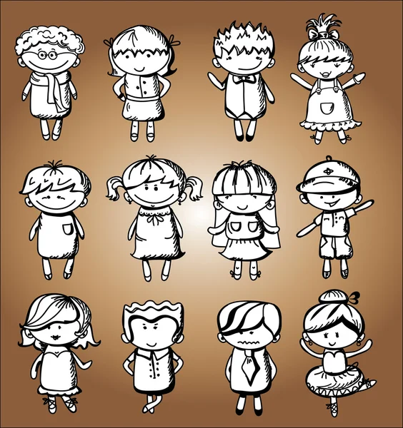 Lindos niños dibujos animados — Vector de stock