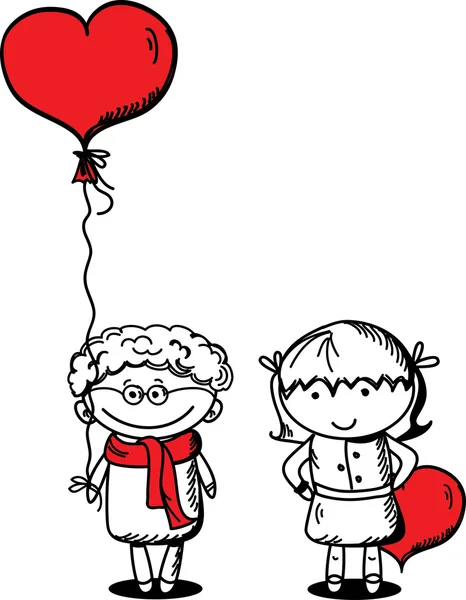 Valentine doodle menino e menina, vetor — Vetor de Stock