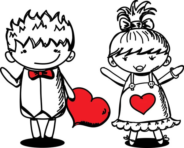 Valentine doodle menino e menina, vetor — Vetor de Stock
