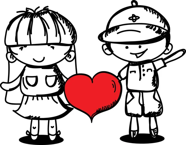 Valentine doodle menino e menina, vetor — Vetor de Stock