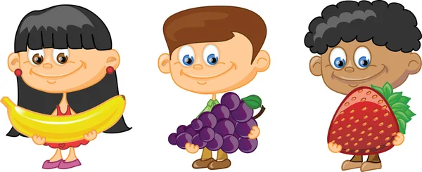 Niños de dibujos animados con frutas — Vector de stock
